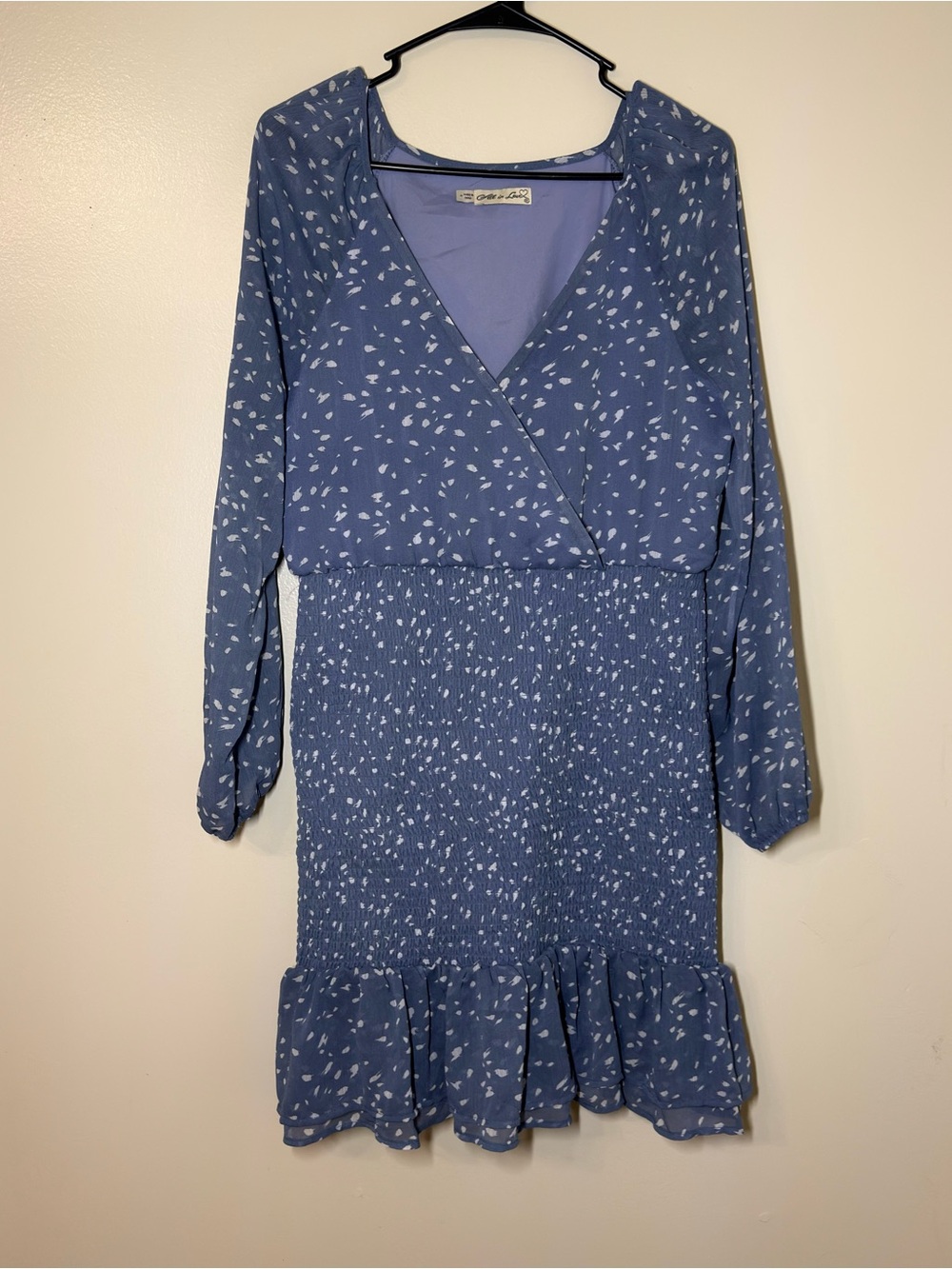 All in Love Smocked Waist Blue Printed Midi Dress with Ruffle